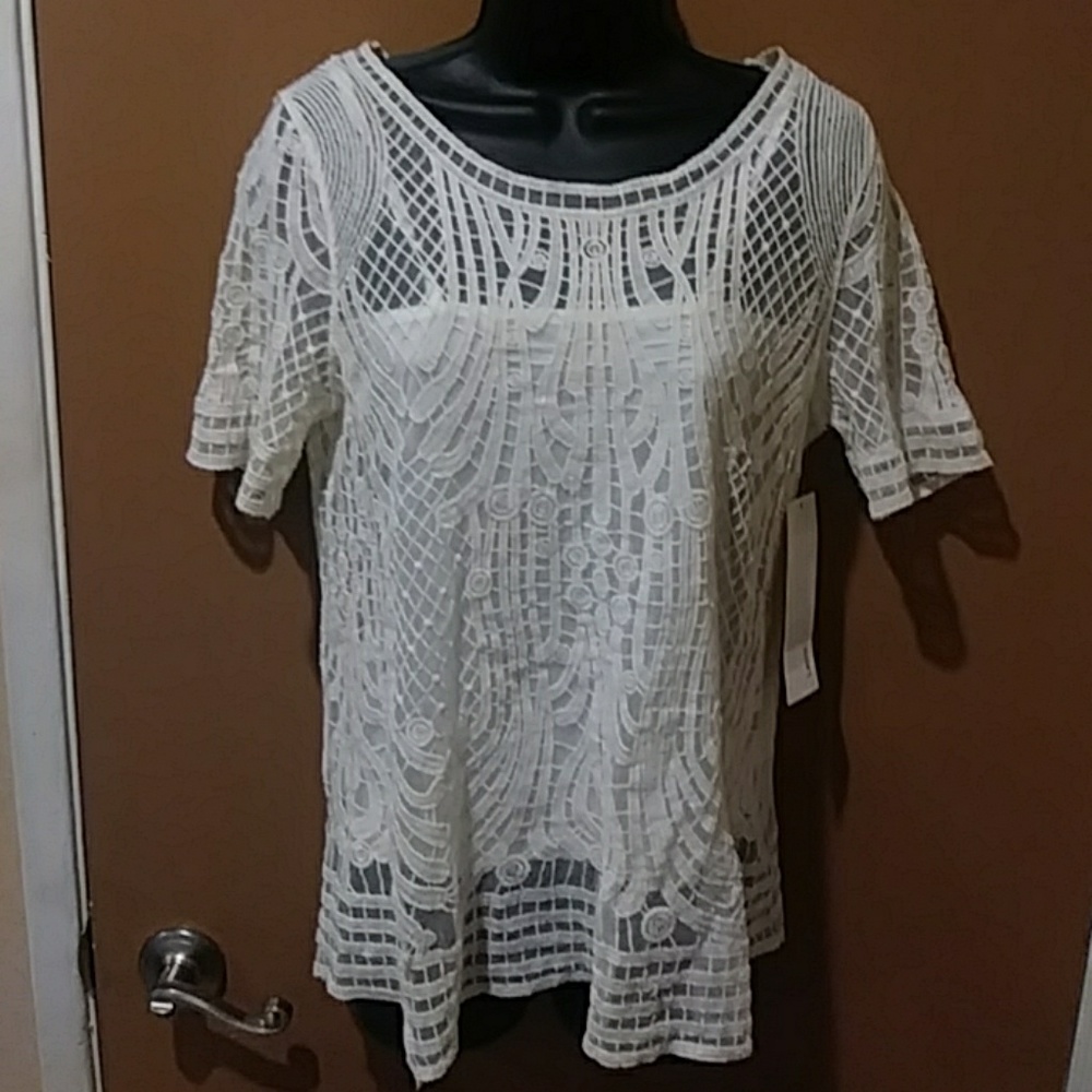 32. TTL Designer Cirana Sexy Cream Lace Shirt size Small
